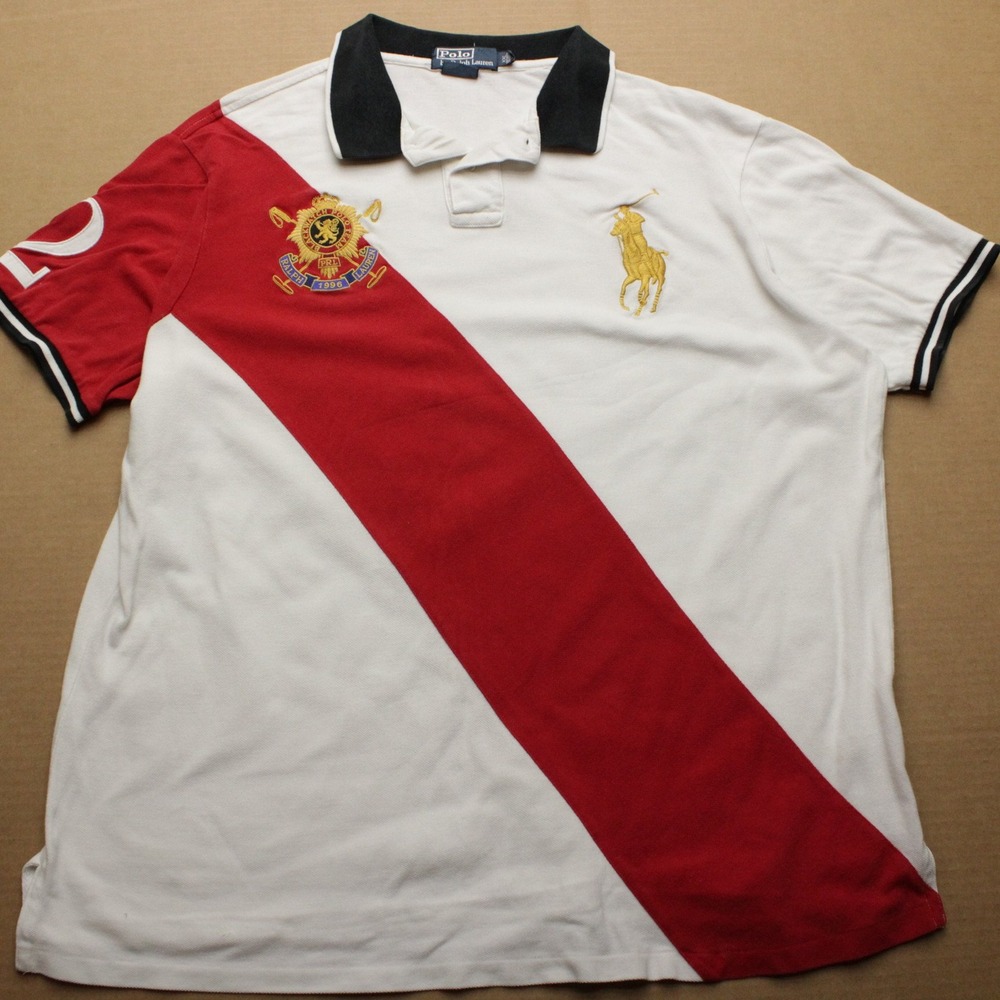 Vintage Polo Ralph Lauren Polo Shirt Mens 2XL White Color Block Big Pony Crest